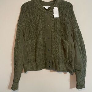 Time and Tru Olive Cable-Knit Button-Front Cardigan Large BNWT